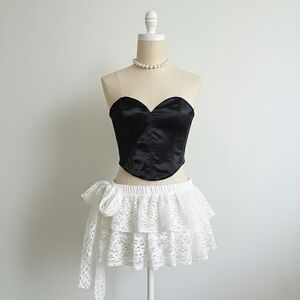 H&M Divided Black Satin Bandeau Corset Top With Sweetheart Neckline